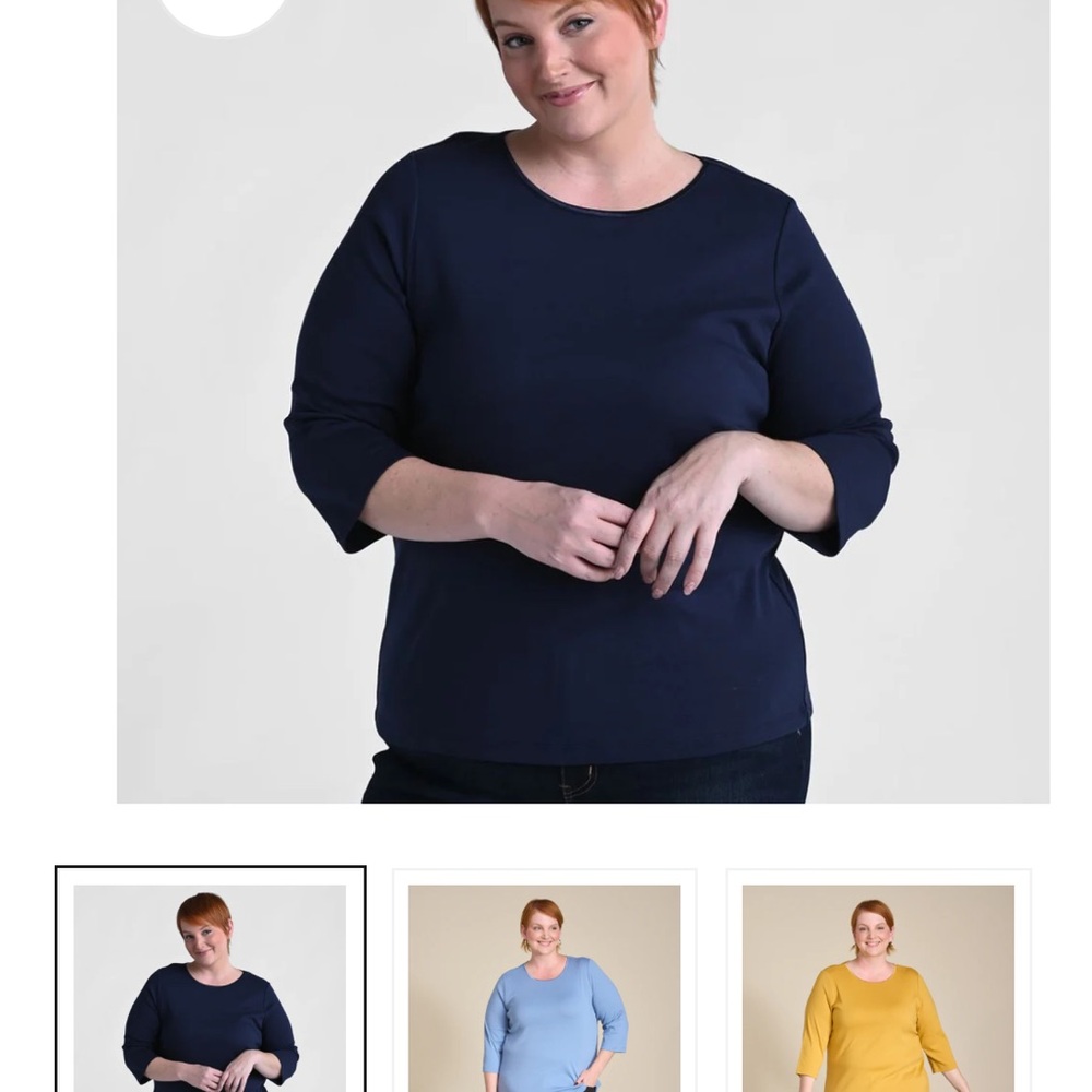 Christopher & Banks Navy 3/4 Sleeve Scoop Neck Top